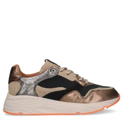 Manfield Bruine leren sneakers met mesh details^DAMES Sneakers