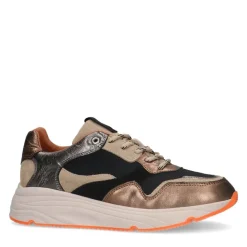 Manfield Bruine leren sneakers met mesh details^DAMES Sneakers