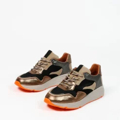 Manfield Bruine leren sneakers met mesh details^DAMES Sneakers