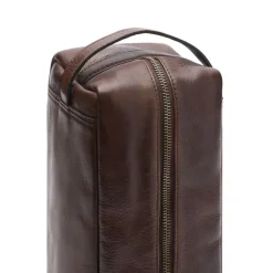 Manfield Bruine leren toilettas^ Shoppers