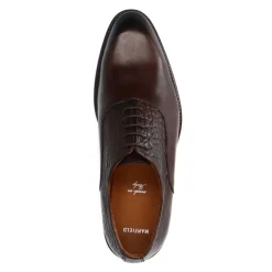 Manfield Bruine leren veterschoenen met croco details^Heren Veterschoenen