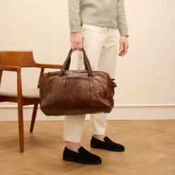 Manfield Bruine leren weekendtas^Heren Heren Tassen|Shoppers