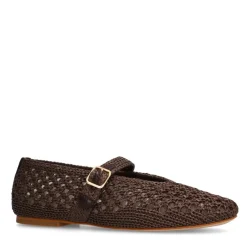 Manfield Bruine raffia ballerina's^DAMES Loafers