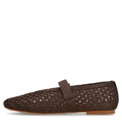 Manfield Bruine raffia ballerina's^DAMES Loafers