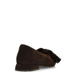 Manfield Bruine suède ballerina's met strik^DAMES Loafers