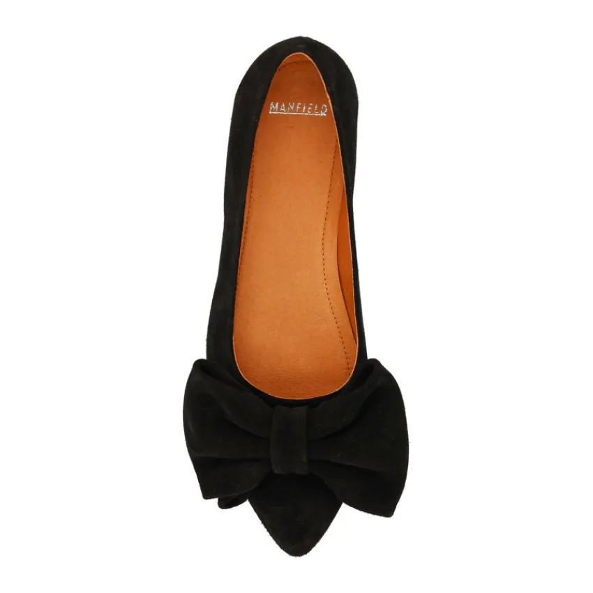 Manfield Bruine suède ballerina's met strik^DAMES Loafers