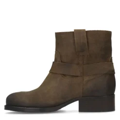 Manfield Bruine suède biker boots^DAMES Enkellaarsjes