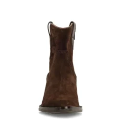 Manfield Bruine suède cowboy laarsjes^DAMES Enkellaarsjes