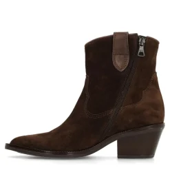 Manfield Bruine suède cowboy laarsjes^DAMES Enkellaarsjes