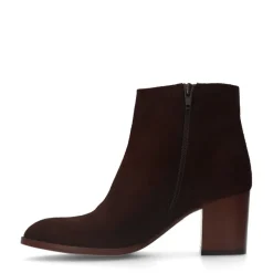Manfield Bruine suède enkellaarsjes met hak^DAMES Enkellaarsjes