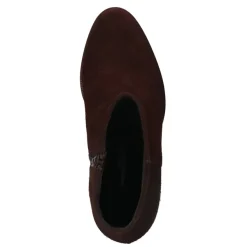 Manfield Bruine suède enkellaarsjes met hak^DAMES Enkellaarsjes