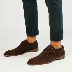 Manfield Bruine suède gespschoenen^Heren Gespschoenen