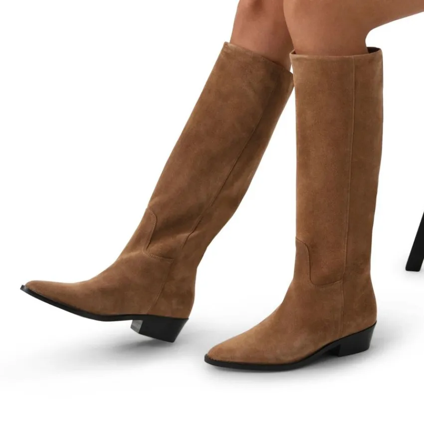 Manfield Bruine suède hoge laarzen^DAMES Laarzen