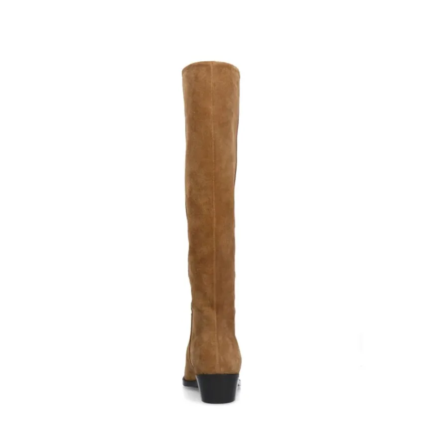 Manfield Bruine suède hoge laarzen^DAMES Laarzen