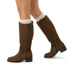 Manfield Bruine suède hoge laarzen^DAMES Laarzen