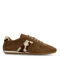 Manfield Bruine suède sneakers met cow print vacht^DAMES Sneakers