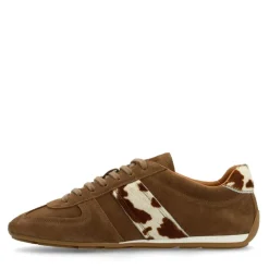 Manfield Bruine suède sneakers met cow print vacht^DAMES Sneakers