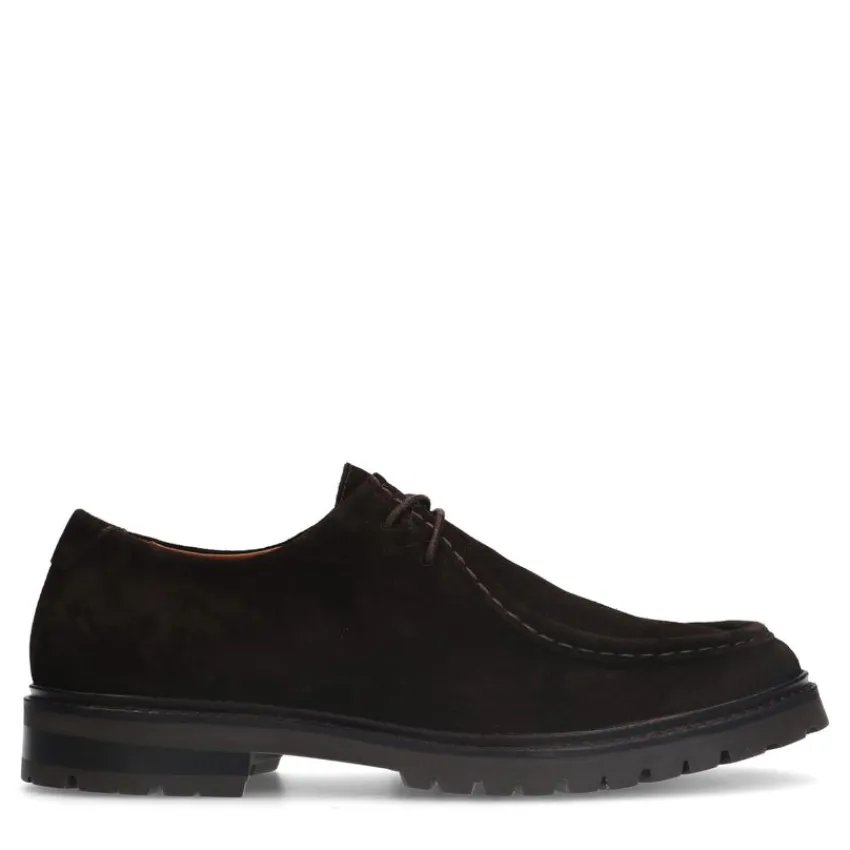 Manfield Bruine suède veterschoenen^Heren Veterschoenen