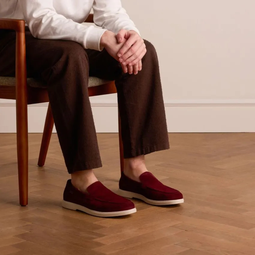 Manfield Burgundy suède loafers^Heren Loafers