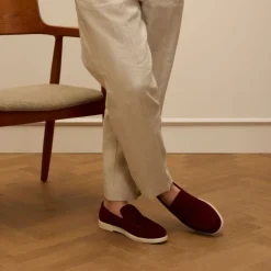 Manfield Burgundy suède loafers^Heren Loafers