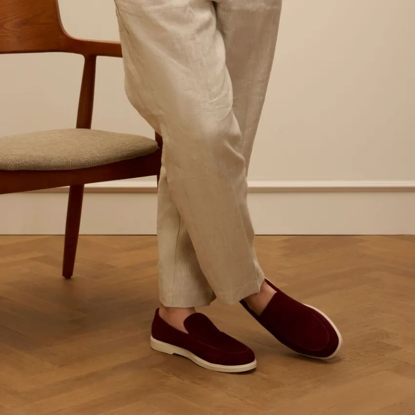 Manfield Burgundy suède loafers^Heren Loafers