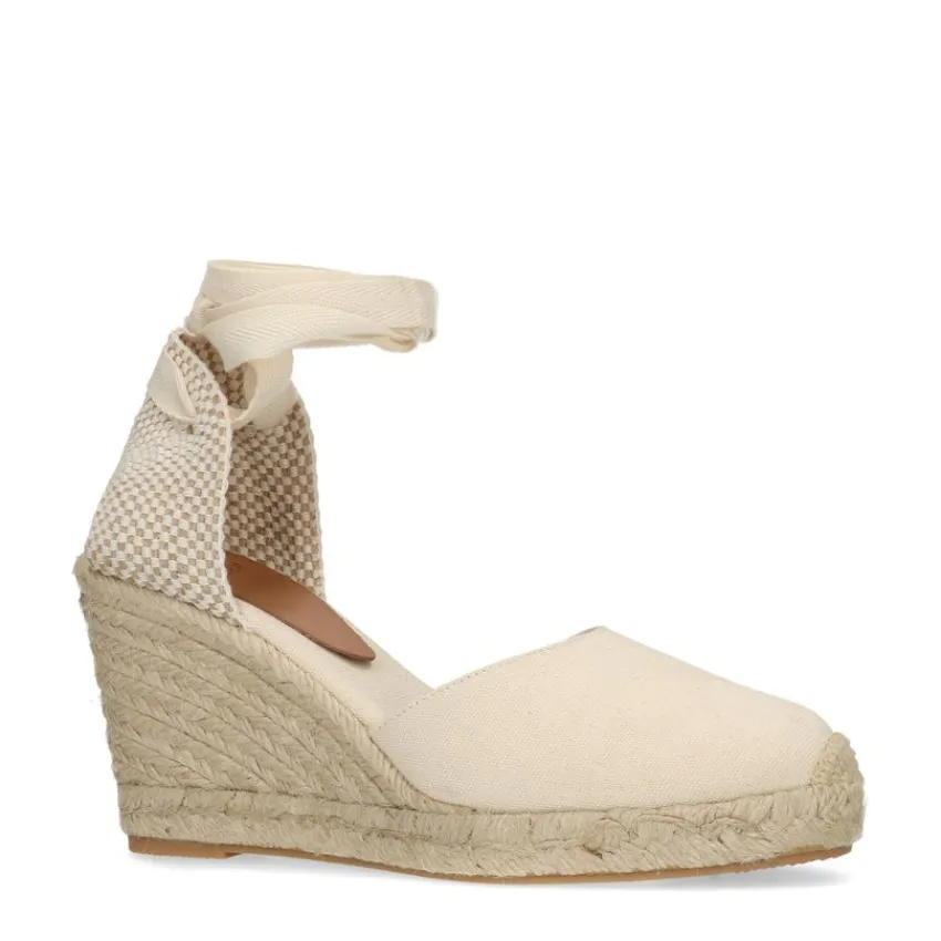 Manfield Canvas witte sleehakken^DAMES Espadrilles|Sandalen