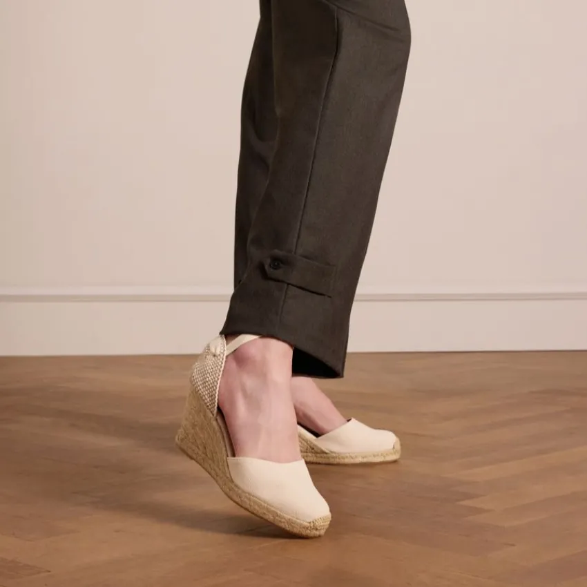 Manfield Canvas witte sleehakken^DAMES Espadrilles|Sandalen