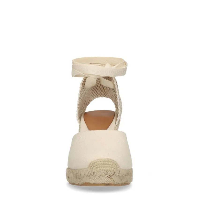 Manfield Canvas witte sleehakken^DAMES Espadrilles|Sandalen