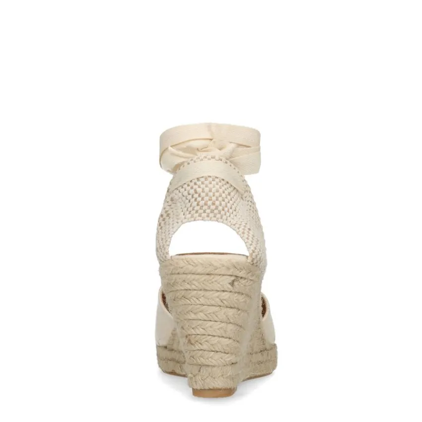 Manfield Canvas witte sleehakken^DAMES Espadrilles|Sandalen