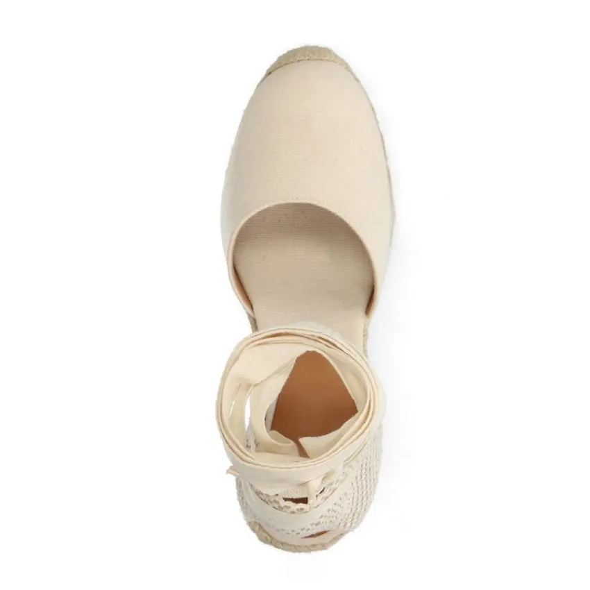 Manfield Canvas witte sleehakken^DAMES Espadrilles|Sandalen