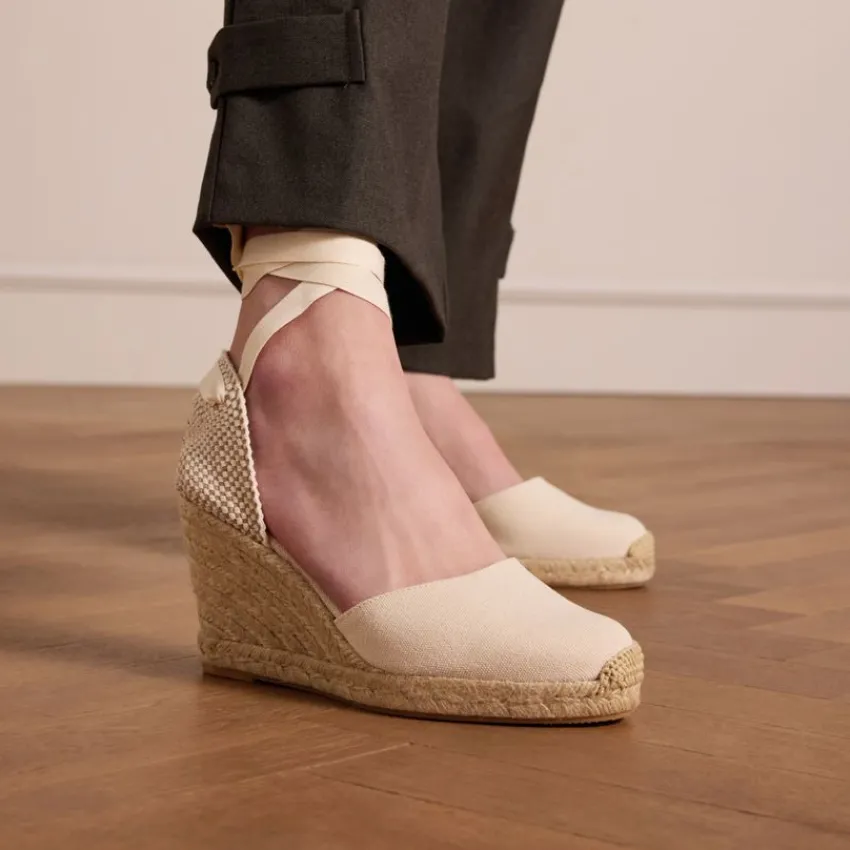 Manfield Canvas witte sleehakken^DAMES Espadrilles|Sandalen