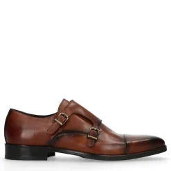 Manfield Cognac gespschoenen van leer^Heren Gespschoenen