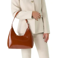 Manfield Cognac lak handtas^ Handtassen