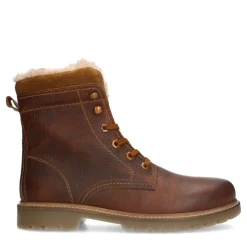 Manfield Cognac leren boots met imitatiebond^Heren Boots