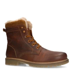 Manfield Cognac leren boots met imitatiebond^Heren Boots