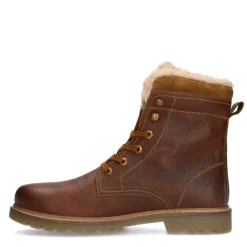 Manfield Cognac leren boots met imitatiebond^Heren Boots