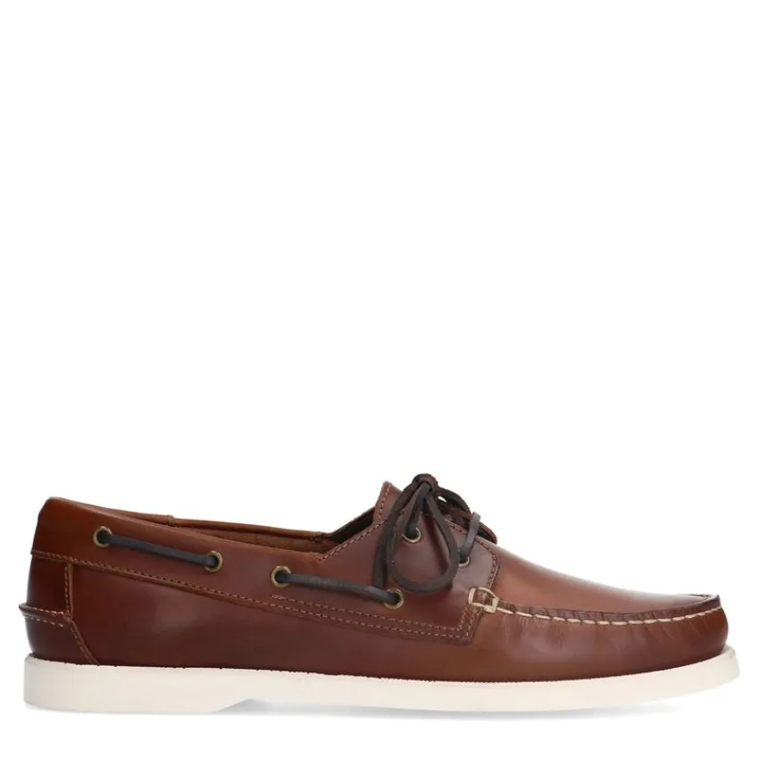 Manfield Cognac leren bootschoenen^Heren Veterschoenen|Loafers