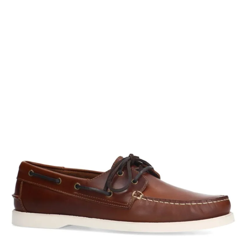 Manfield Cognac leren bootschoenen^Heren Veterschoenen|Loafers