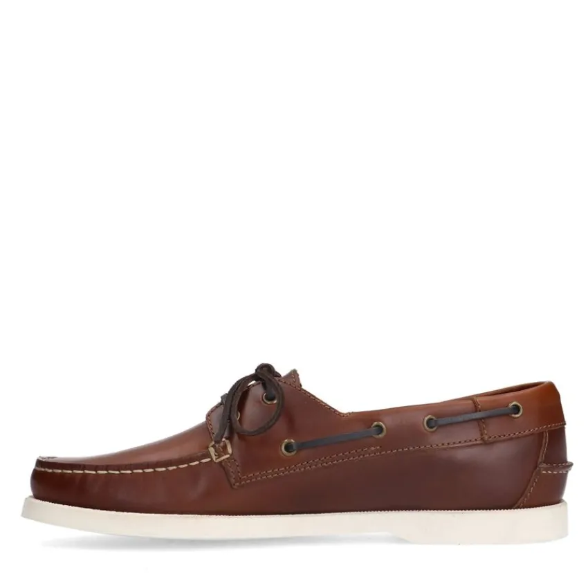 Manfield Cognac leren bootschoenen^Heren Veterschoenen|Loafers