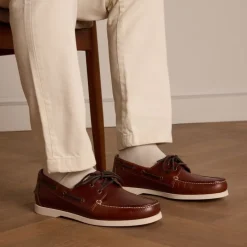 Manfield Cognac leren bootschoenen^Heren Veterschoenen|Loafers