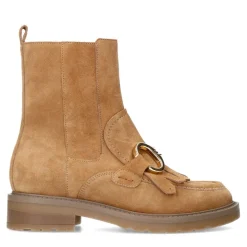 Manfield Cognac leren enkellaarsjes^DAMES Enkellaarsjes