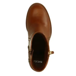 Manfield Cognac leren enkellaarsjes met hak^DAMES Enkellaarsjes