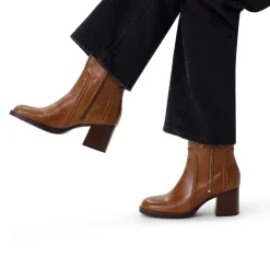 Manfield Cognac leren enkellaarsjes met hak^DAMES Enkellaarsjes