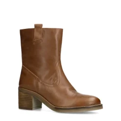 Manfield Cognac leren enkellaarsjes met hak^DAMES Enkellaarsjes