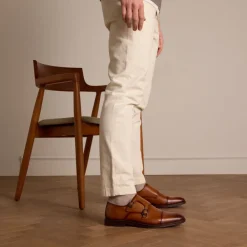 Manfield Cognac leren gespschoenen^Heren Gespschoenen