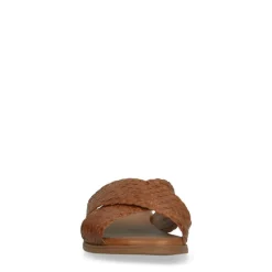 Manfield Cognac leren gevlochten slippers^DAMES Slippers