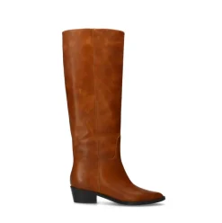 Manfield Cognac leren hoge laarzen^DAMES Laarzen