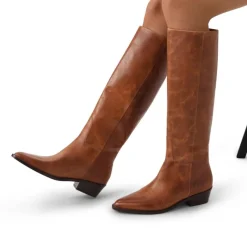 Manfield Cognac leren hoge laarzen^DAMES Laarzen