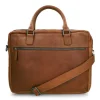 Manfield Cognac leren laptoptas^ Laptoptassen