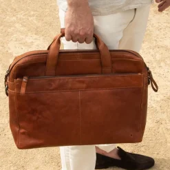 Manfield Cognac leren laptoptas 17,5 inch^ Laptoptassen